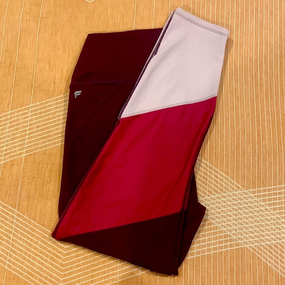 Powerhold Fabletics pants, size large, tri-color maroon,cranberry, pink. - Picture 2 of 3